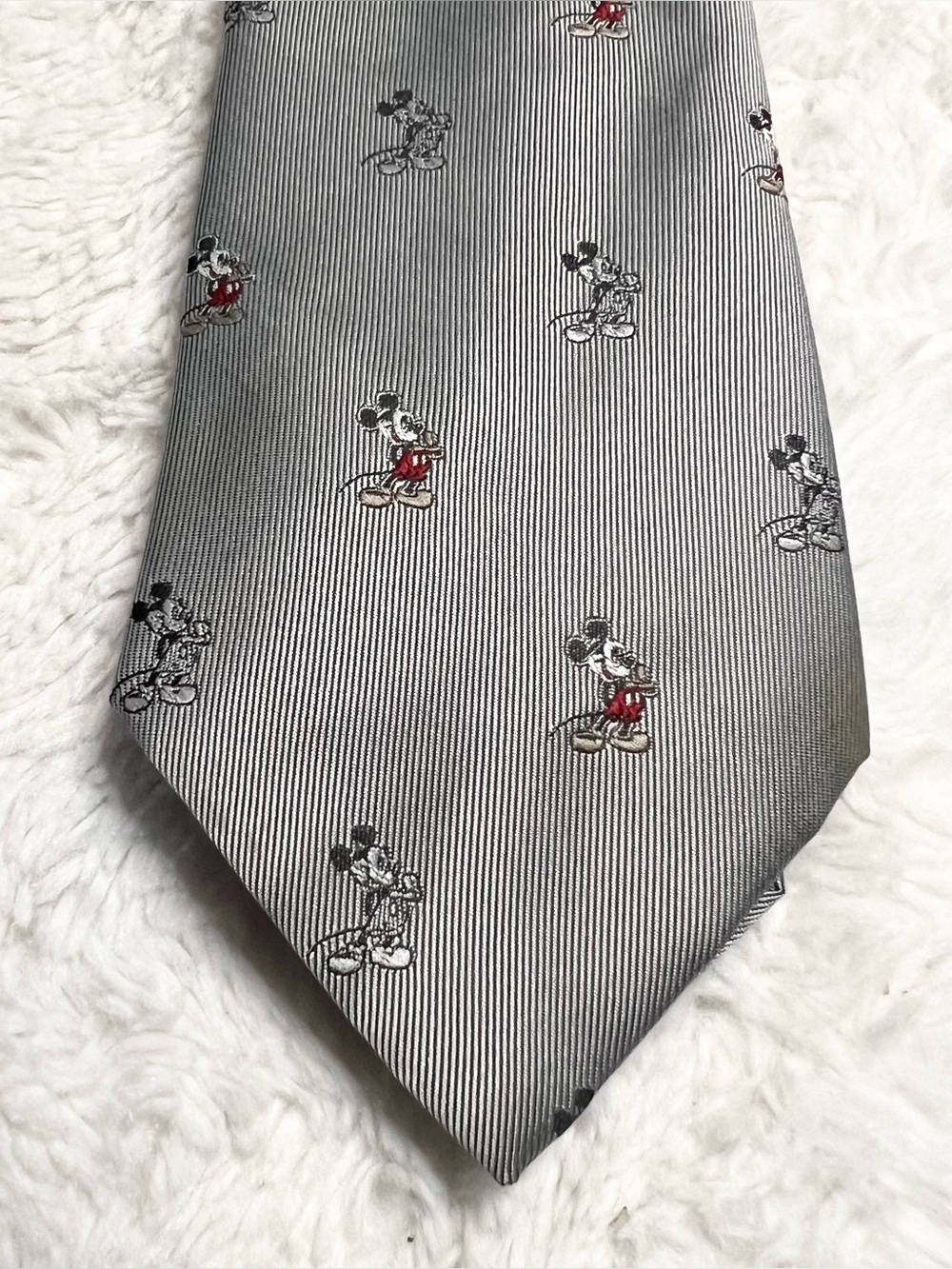 Vintage Disney Mickey Mouse Gray Pinstripe Embroidered Men’s Neck Tie